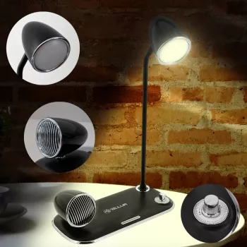 Galda lampa Tellur TLL151361 ar bezvadu Qi lādētāju un Bluetooth skaļruni, regulējams apgaismojums