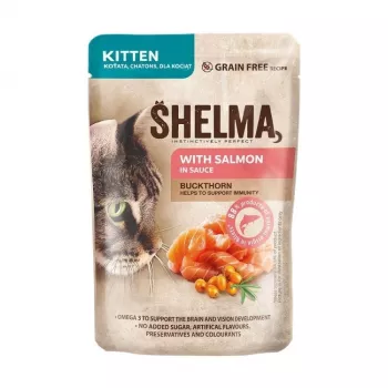 SHELMA Kitten ar lasi mērcē - mitrā kaķu barība - 85g