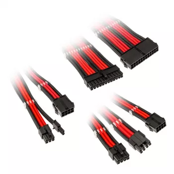 Pīto kabeļu pagarinājuma komplekts Kolink Core Adept – 20+4pin, 8pin, 4+4pin, 3×6+2pin; garumi 300–350 mm; PET apvalks; vara vadi