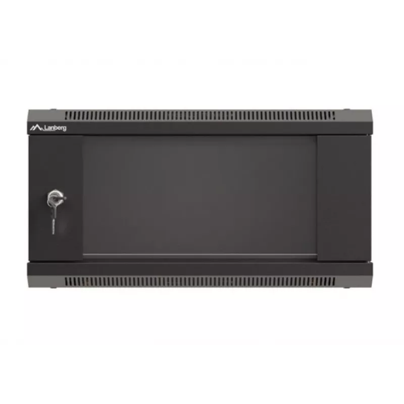 Pie sienas stiprināms skapja korpuss LANBERG WF03-5304-10B 19 collu 4U melns, stikla durvis