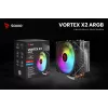 CPU dzesētājs SAVIO SAVGCOVORTEXX2ARGB ar 4 siltuma caurulēm, 120 mm ARGB ventilatoru, melns