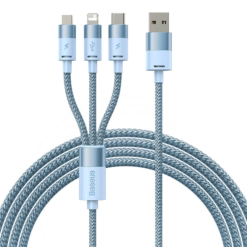 3in1 USB kabelis Baseus StarSpeed Series, USB-C + Micro + Lightning 3,5A, 1,2m (Zils)