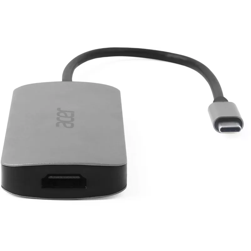7-in-1 USB-C Dongle Acer — USB 3.2 Gen 1 Type-C, 3x USB-A, HDMI, SD/microSD, 100 W PD, Sudraba krāsa