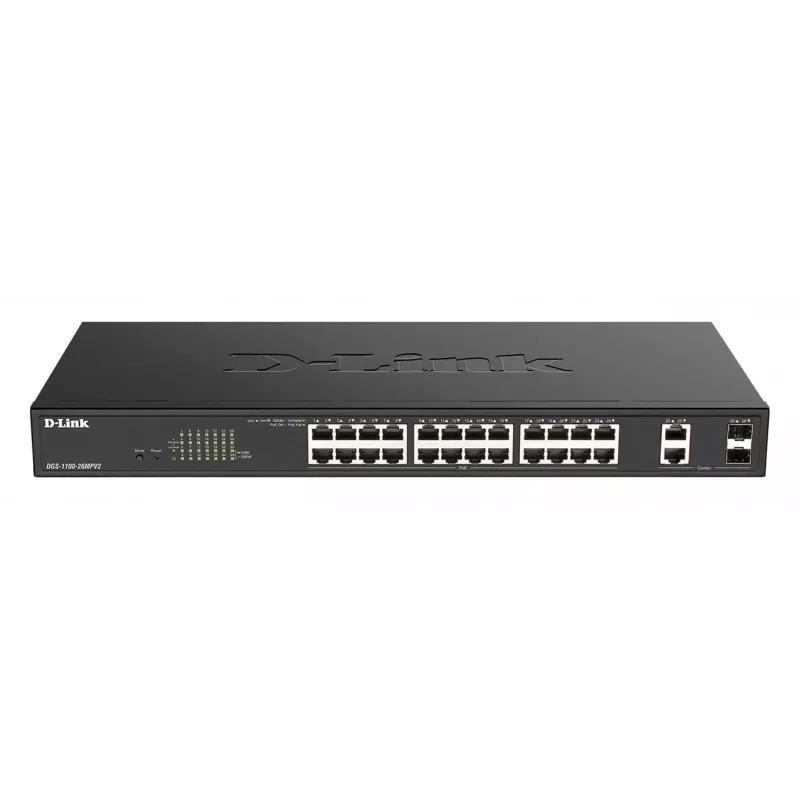D-Link DGS-1100-26MPV2/E tīkla komutators Pārvaldāms L2 Gigabit Ethernet (10/100/1000) Power over Ethernet (PoE) Melns