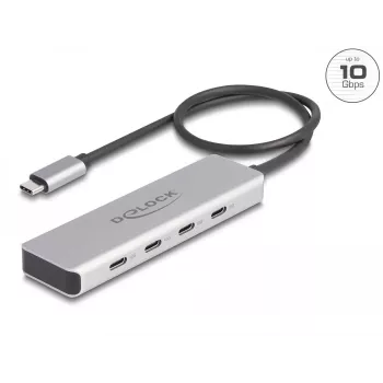 DeLOCK USB Type-C centrmezgls 10 Gbps 4 porti alumīnija pelēks