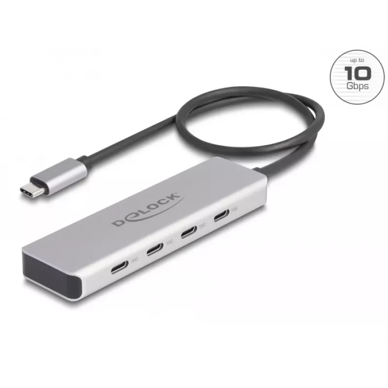 DeLOCK USB Type-C centrmezgls 10 Gbps 4 porti alumīnija pelēks