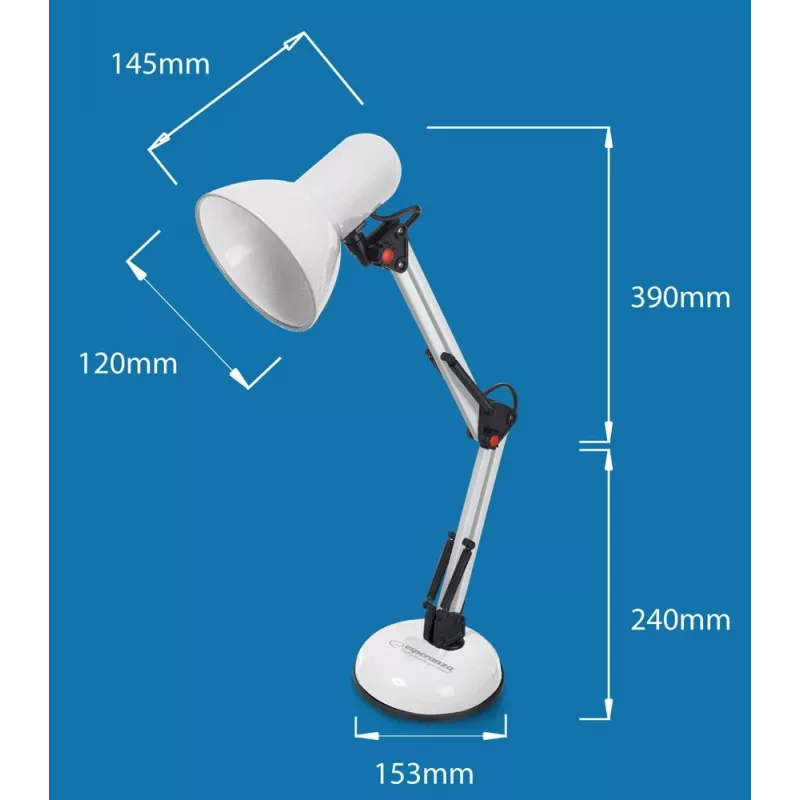 Galda lampa ESPERANZA AVIOR E27 12W LED, melna, regulējams augstums, elastīga svira, E27 ligzda