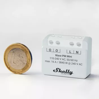 Viedais slēdzis Shelly Qubino Wave PM Mini pelēks, bezvadu, 110–240 V, 16 A, 24–30 V līdzstrāva, 868,4 MHz