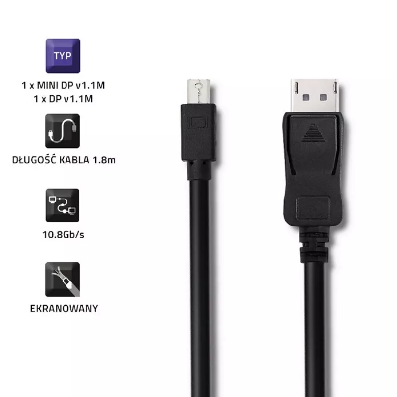 DisplayPort kabelis Qoltec 50434 1.8 m Mini DisplayPort melns