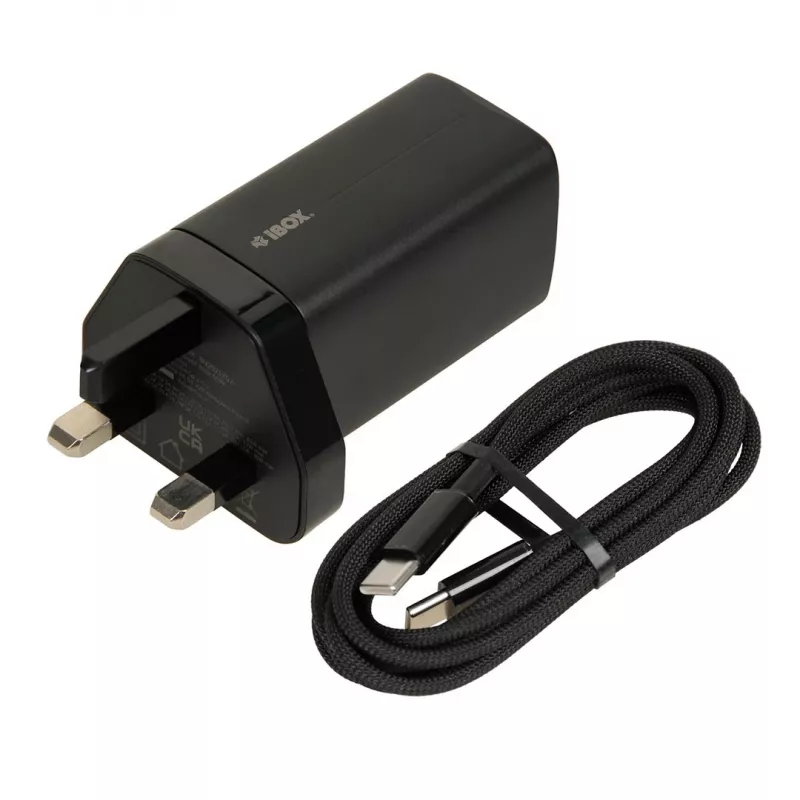iBOX C-65 Melns, GaN 65W universālais lādētājs ar UK spraudni