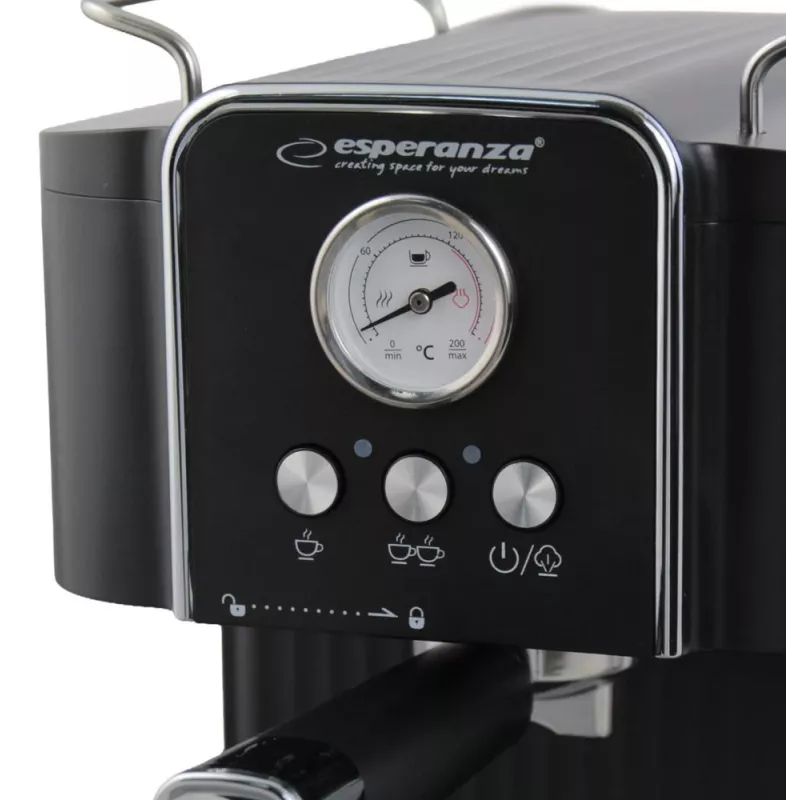 Espresso kafijas automāts ESPERANZA EKC010 — 1,8 L ūdens tvertne, 850 W, 20 bāri, iebūvēts piena putotājs