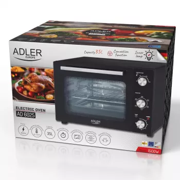 Elektriskā cepeškrāsns Adler AD 6025 — 35 L ietilpība, 1500 W, melna