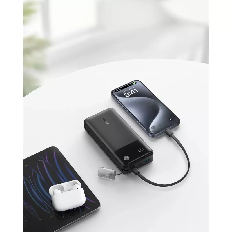PowerBank ar USB-C kabeli 20000 mAh 30W Melns
