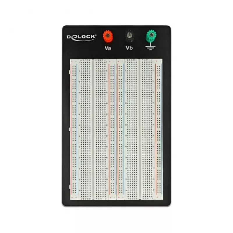 Breadboard DELOCK 18314 — lodēšanai nepiemērots prototipēšanas dēlis, metāls/plastmasa, 109×165×1 mm, melns/baltss