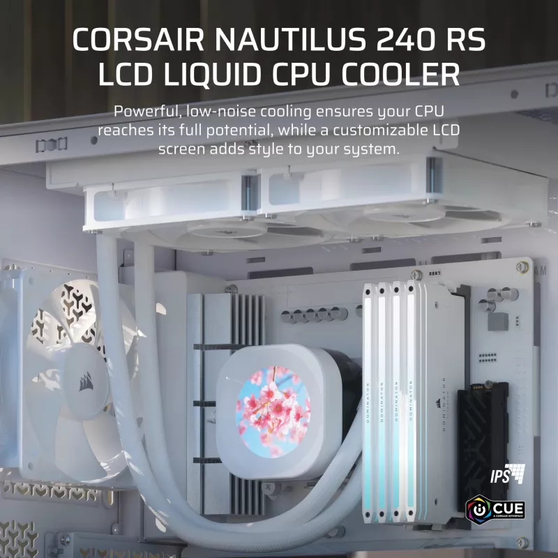 Universāls šķidruma dzesētājs Corsair Nautilus 240 RS LCD 12 cm Balts