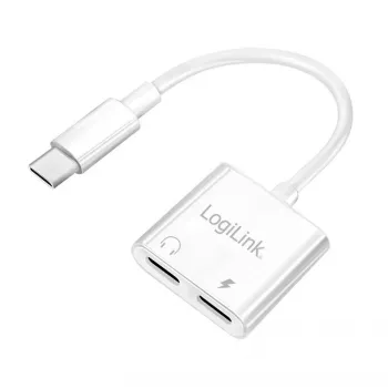 LogiLink USB-C Audio adapter USB-C/M to 2x USB-C/F 60W PD balta