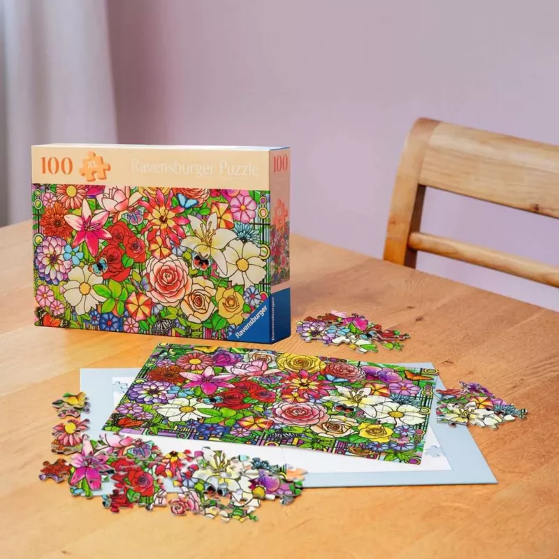 Puzle Ravensburger Feel Well & Puzzle - Flower Window, 100 gab., taktilie elementi