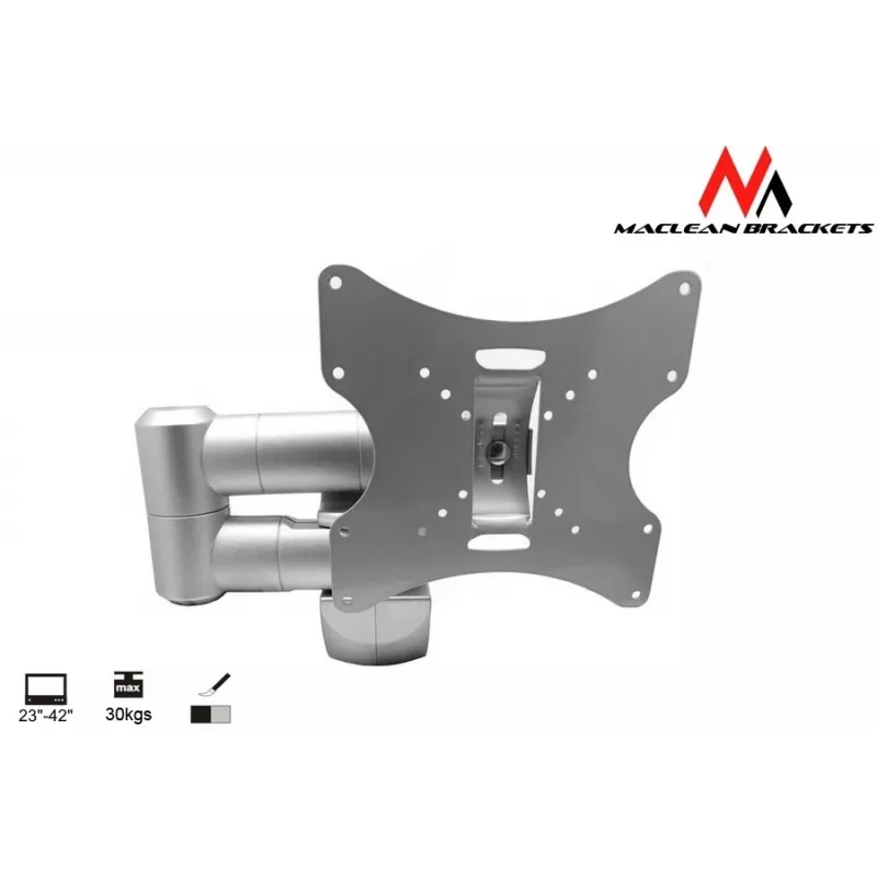 Sienas stiprinājums MACLEAN MC-503A S 23 collu–42 collu ekrāniem, noliece ±20°, VESA 75×75–200×200, 30 kg, sudraba krāsā