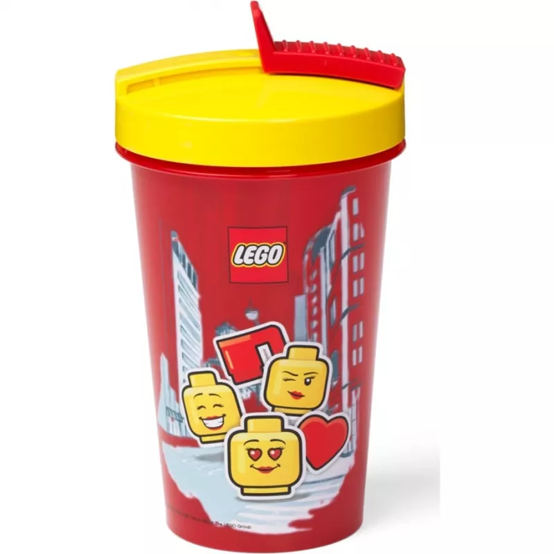 Krūze ar salmiņu Room Copenhagen LEGO Iconic Girl Bright Red 500 ml (sarkana/dzeltena)