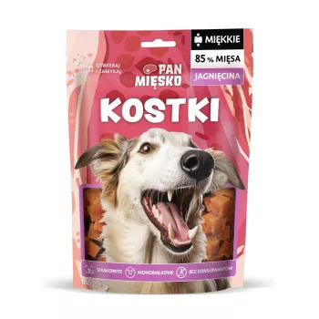 Suņu dresūras kārumi Pan Miesko jēra kubiņi 100 g — vienas sastāvdaļas jērs, monoproteīns, bez glutēna un sojas