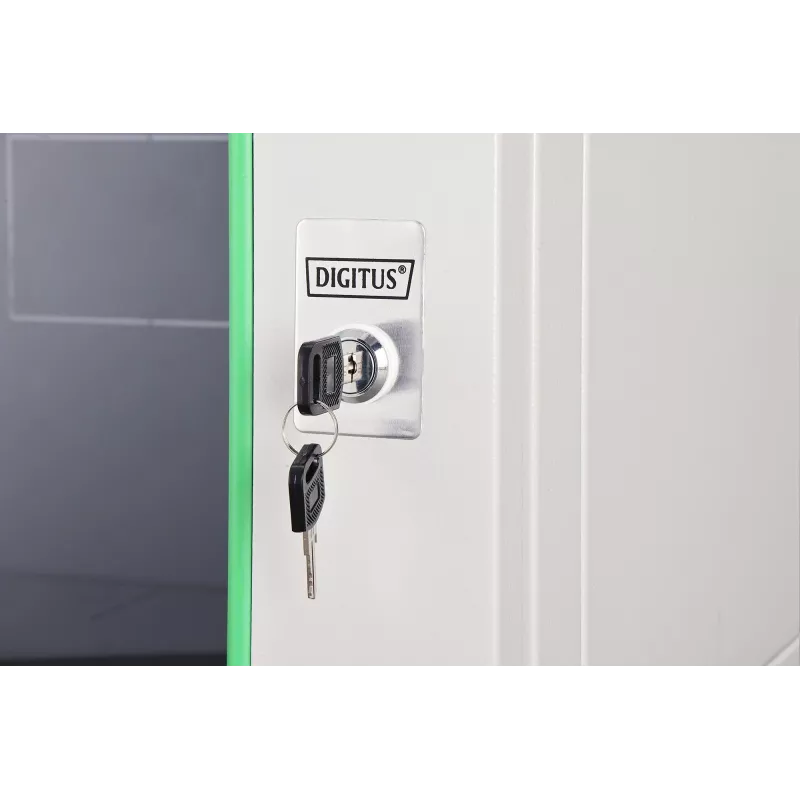Pie sienas stiprināms 19 collu statīva skapis DIGITUS Dynamic‑N DN-37100, 7U, 600x450 mm (PxG), IP20, gaiši pelēks, neizjaukts