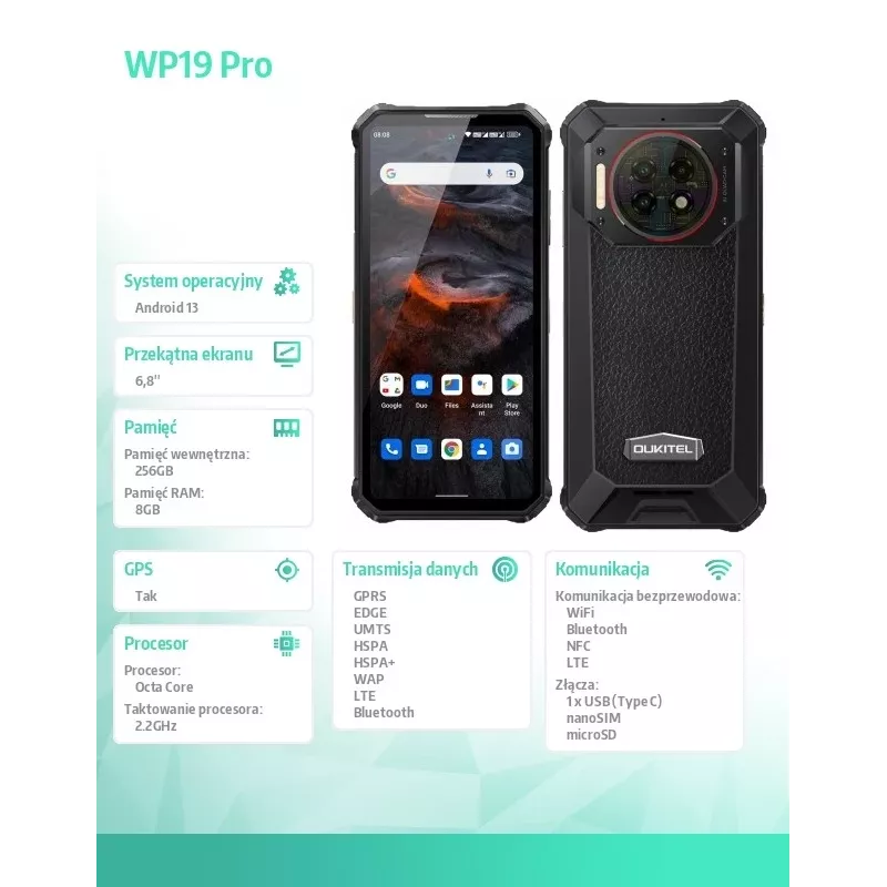 Viedtālrunis Oukitel WP19 Pro 6.78 collas 8GB/256GB melns