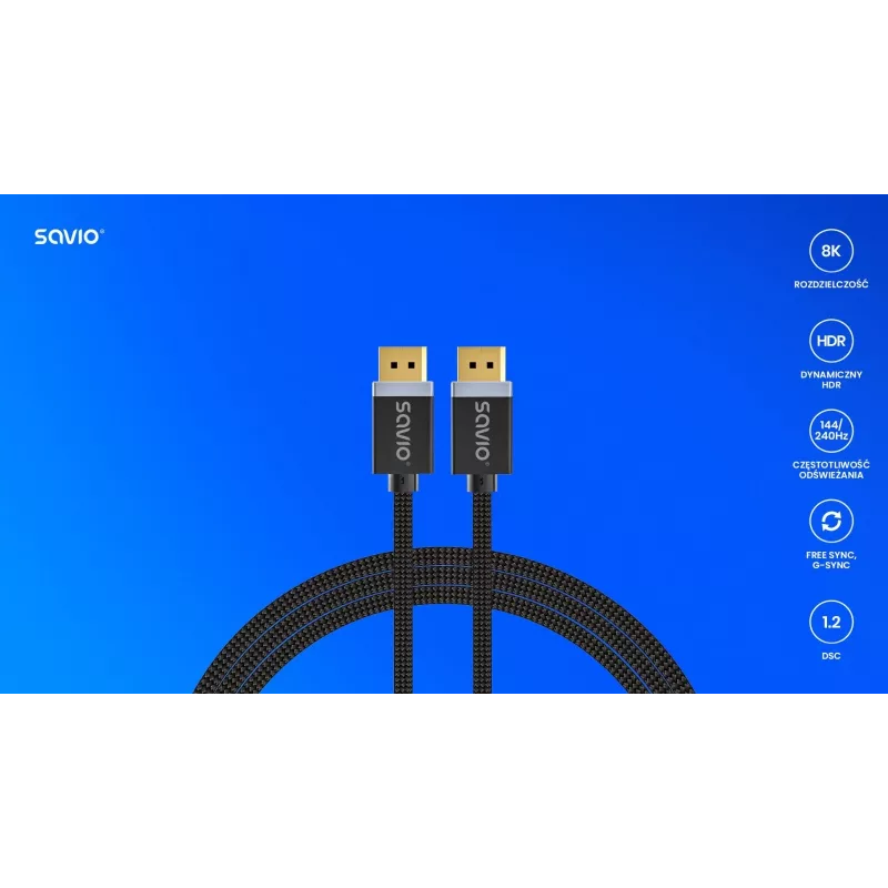 DisplayPort kabelis Savio CL-165 1 m Melns