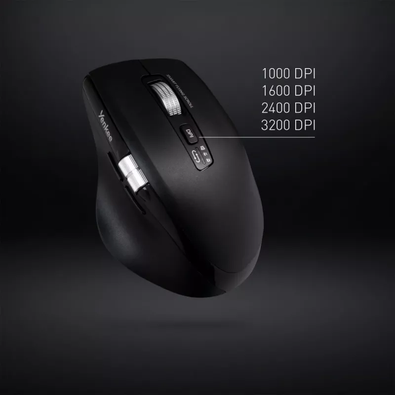 Bezvadu pele YENKEE SPIN DUAL 2095BK — kompakta divu režīmu optiskā pele, modelis YMS 2095B SPIN