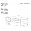 TV skapis Cama Meble ALMERA 180,5×42×52,5 cm valrieksts/kašmirs ar melnu kamīnu