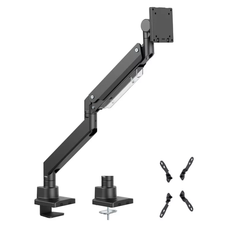Maclean MC-968 Divu roku monitora stiprinājums ar gāzes atsperi 17-57 27 kg Smagās slodzes izturīgs pilnas kustības turētājs Maks. VESA 200x200