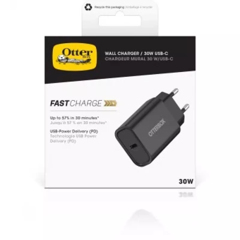 EU sienas stiprinājuma ātrais lādētājs 30 W, melns, USB Power Delivery 3.0, USB-C