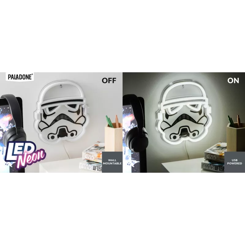 Pie sienas stiprināms LED neona gaismeklis Paladone Stormtrooper modelis PP14595SWVN, dekoratīvs Zvaigžņu karu apgaismojums