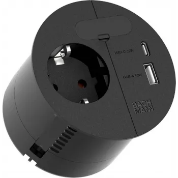 Strāvas sadalītājs Bachmann 938.201 ar 1×CEE7/3 kontaktligzdu, 1×USB-A/C 22W, 2,0 m kabeli