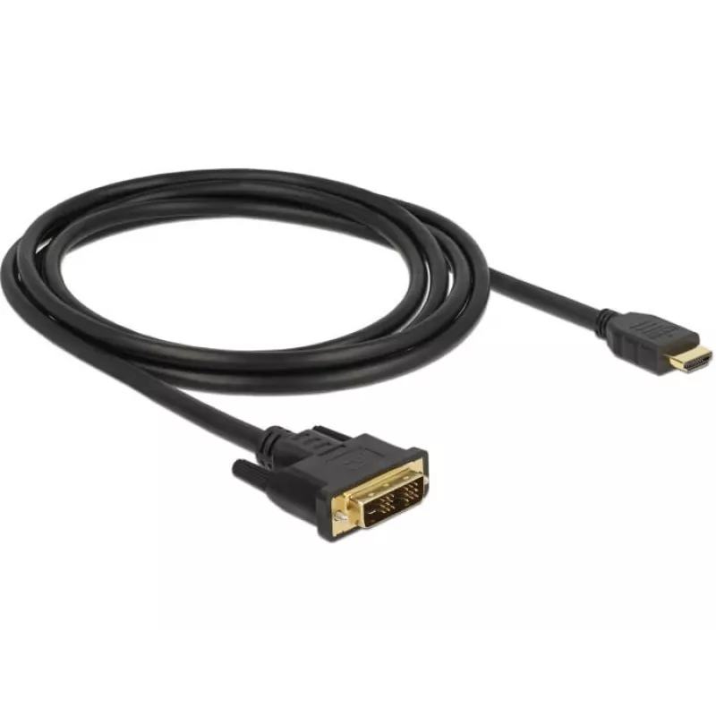 DeLOCK - Video kabelis - Single Link - HDMI / DVI - DVI-D (V) uz HDMI (V) - 2 m - Trīskārša izolācija - Melns - Īkšķskrūves