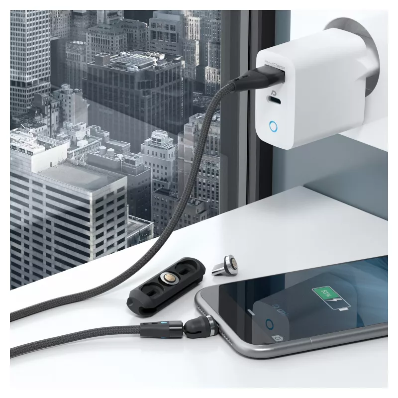 USB kabelis RealPower MagneticCharge3 1m USB A melns zils sarkans