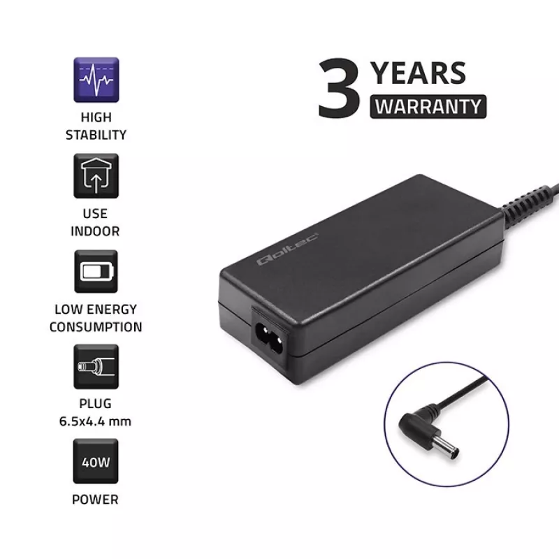 Strāvas adapteris QOLTEC 51775 40W 19V 2.1A monitoriem, melns, 1.75 m kabelis