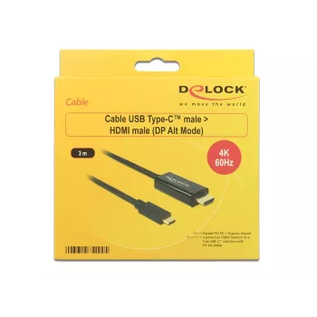 Video kabeļa adapteris DeLOCK 85292 USB Type-C uz HDMI 3m Melns