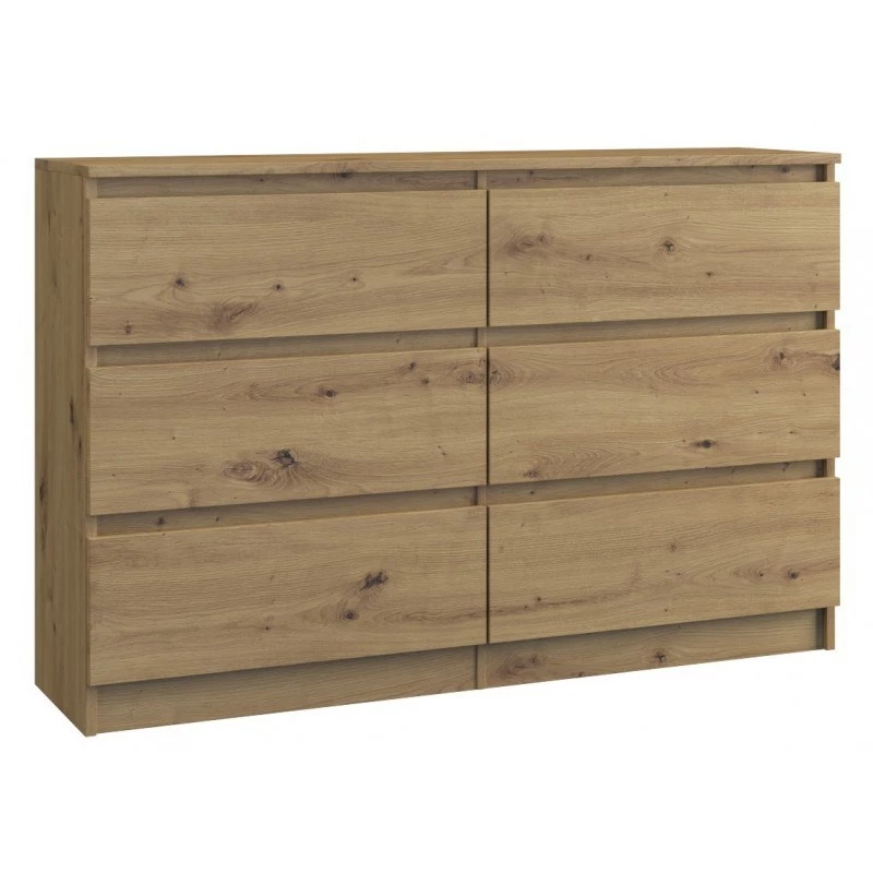 Kumode top e shop M6 120 ARTISAN, ozola apdare, 6 atvilktnes, 1200×300×770 mm