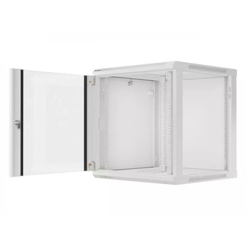 Lanberg pie sienas stiprināms instalācijas plaukts 19 inch 12U 600x600mm pelēks (stikla durvis)
