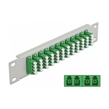Fiber Optic Patch Panel DeLOCK 10 inch 12 Port LC Quad Zaļš 1U Pelēks