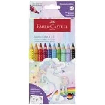 Krāsainie zīmuļi Faber-Castell Einhorn Jumbo Grip — 10 gabali, jumbo trīsstūrveida satvēriens, mīksts serdenis