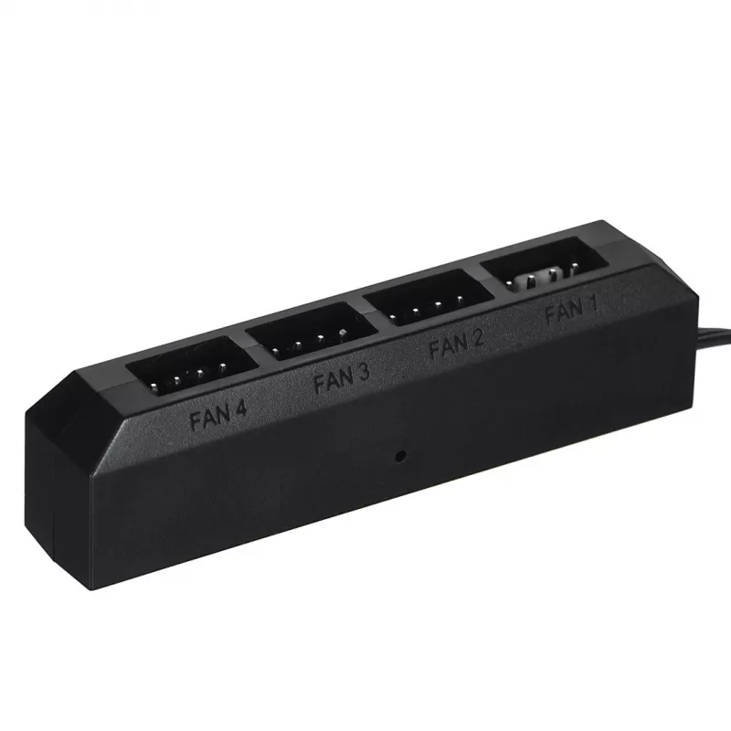 Ventilatora centrmezgls DeepCool FH-04 — 20 kontaktu ATX uz 4× 3 kontaktu Molex, 0,55 m kabelis, melns