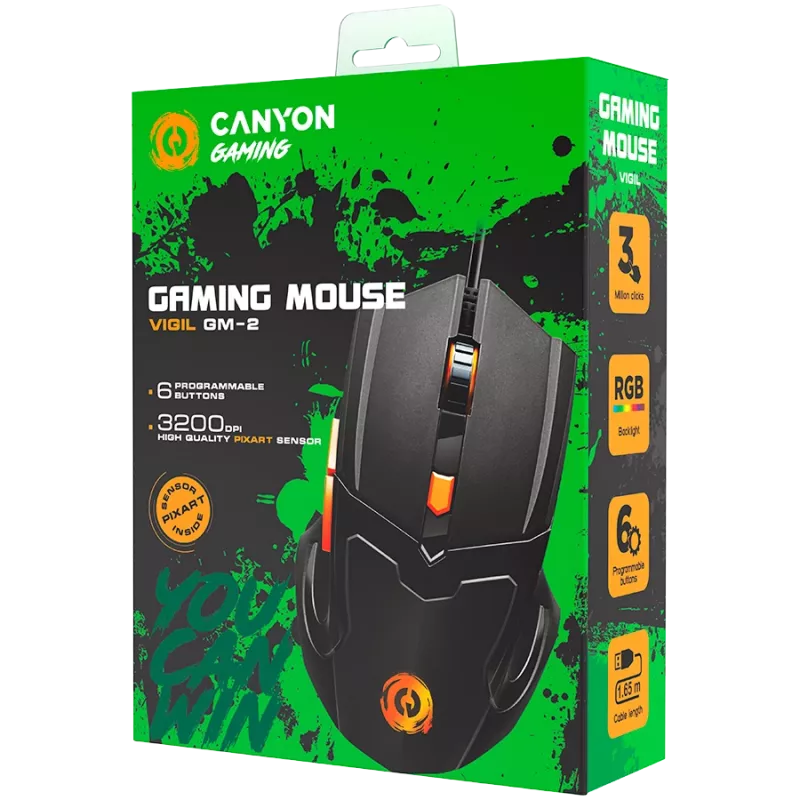 CANYON pele Vigil GM-2 RGB 6 pogu vadu melna