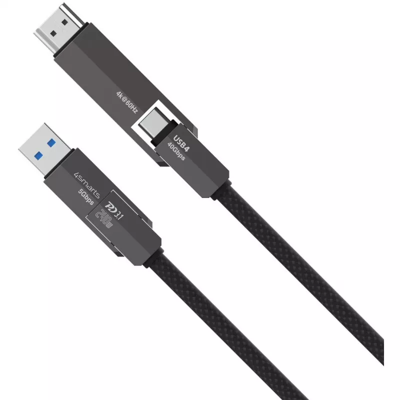 USB4 HDMI kabelis 4smarts ComboCord 240W 1,5 m – USB4 uz HDMI, 240W strāvas piegāde, 1,5 m garums