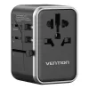 Vention ceļojumu barošanas adapteris FJFB0 65W — 2× USB-C PD/PPS, 2× USB-A (QC/BC), HDMI izeja, alumīnijs/melns