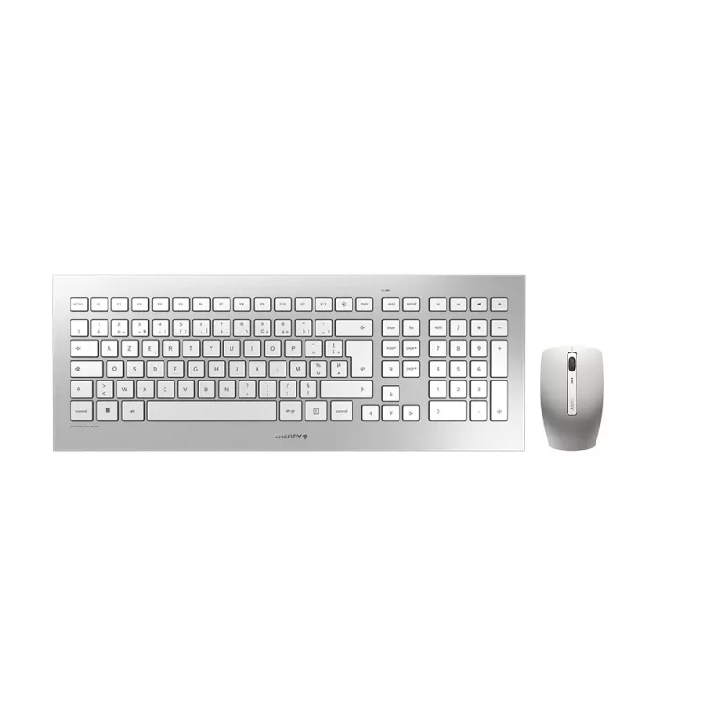 CHERRY DW 8000 tastatūra ar peli biroja RF bezvadu franču valodā, sudraba, balta