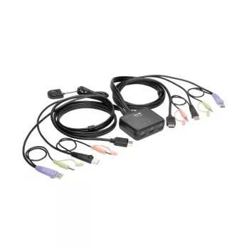 Eaton Tripp Lite sērijas 2-portu USB/HD kabeļa KVM slēdzis ar audio/video, kabeļiem un USB perifērijas koplietošanu - KVM-/audio-/USB slēdzis - 2 x KVM/audio/USB - 1 lokālais lietotājs - galddators
