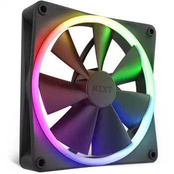 Korpusa ventilators NZXT F140 RGB 14 cm, melns, 500–1800 RPM, Fluid Dynamic Bearing, 4-pin, 18 gaismas diodes