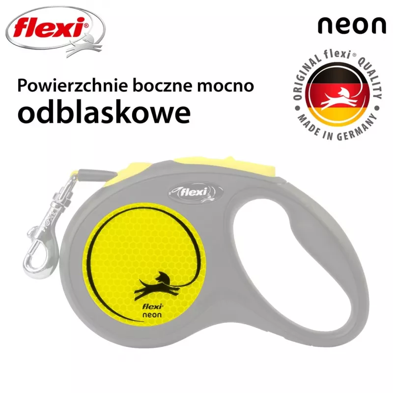 Izvelkama pavada Flexi New NEON 5 m - lentes pavada, maziem suņiem līdz 15 kg, melna/dzeltena