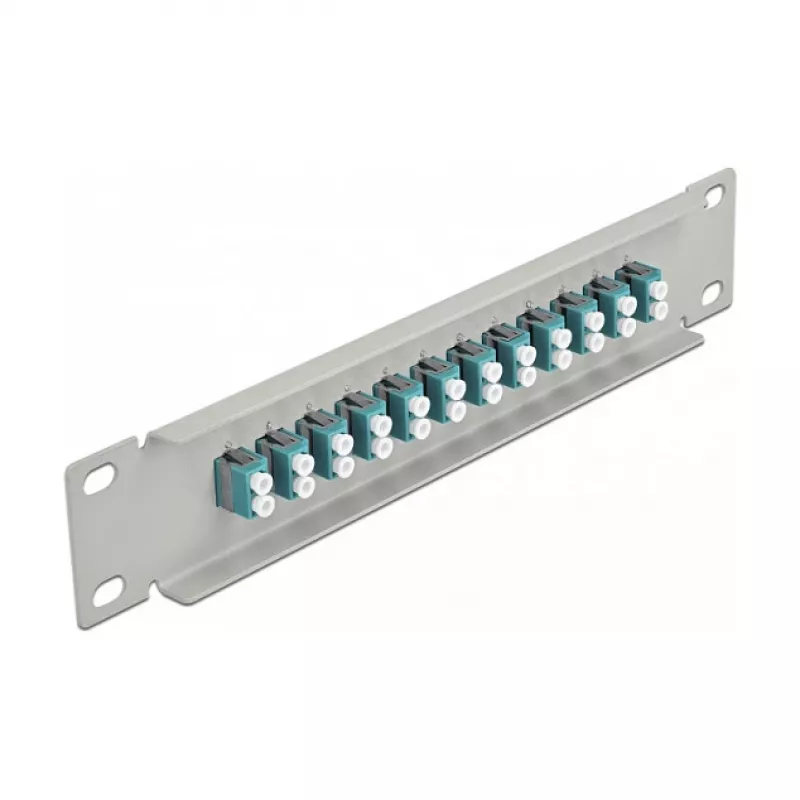 Fiber Optic Patch Panel DeLOCK 10 inch 12 Port LC Duplex Aqua 1U pelēka